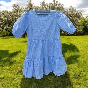 Know One Cares Tiered Mini Baby Doll Dress with Puff Sleeves  and Pockets